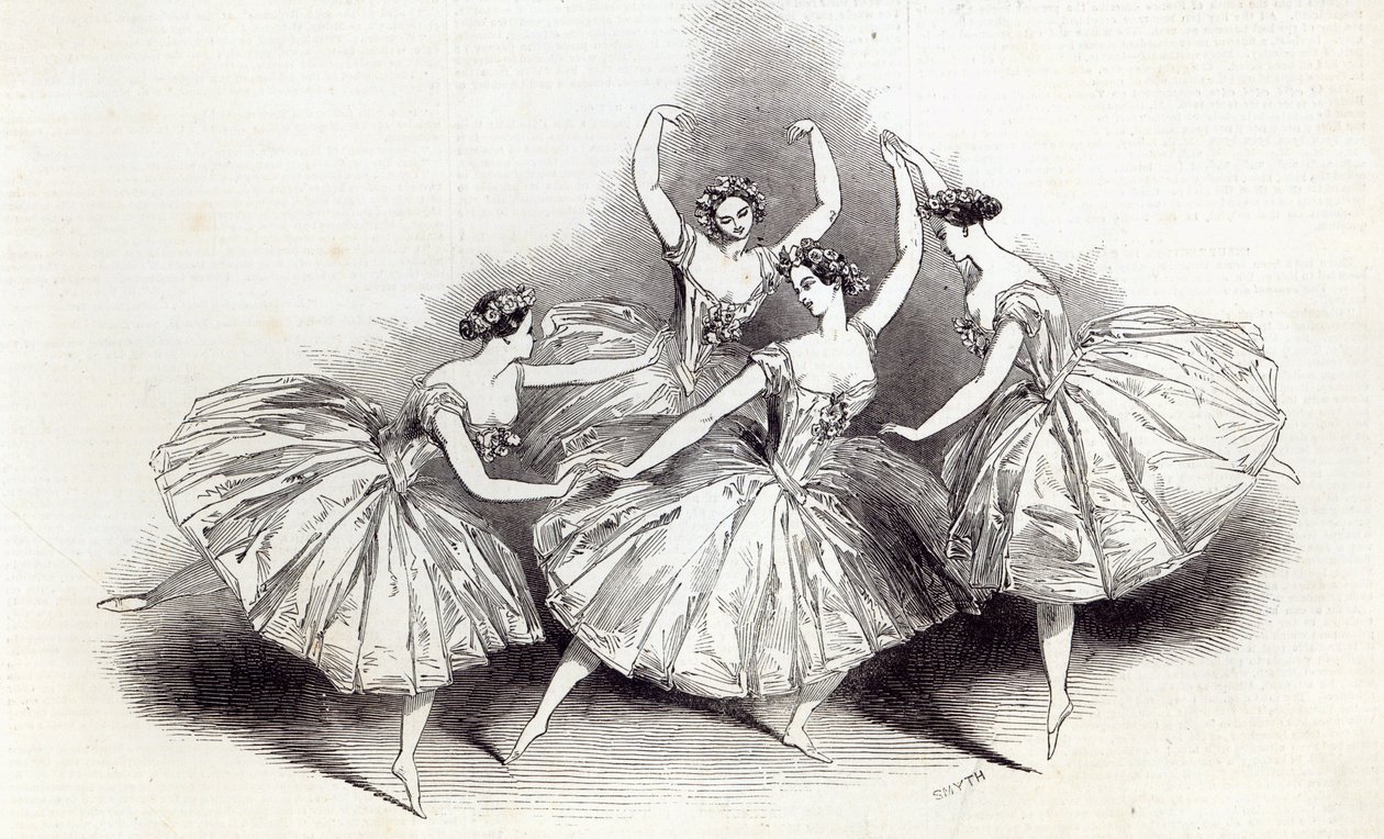 新的Pas de Quatre，由Mdlles提供。 1845年7月19日，伦敦新闻画报的女王陛下剧院的Taglioni，C。Grisi，L。Grahn和Cerito 作者 英语学校