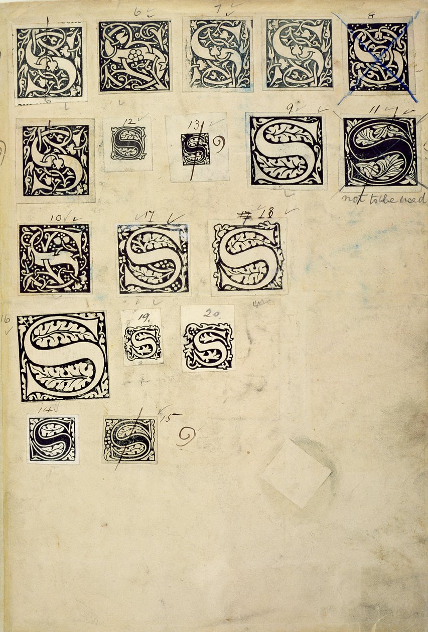 来自Kelmscott出版社（木版画）的带有样本证明字母的样本书中的页面 作者 英语学校