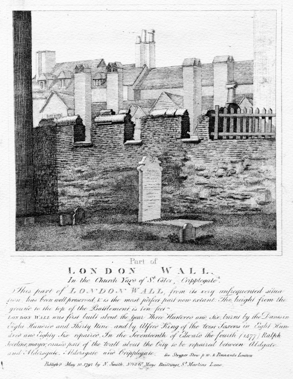 伦敦墙的一部分，在圣吉尔斯教堂，Cripplegate，1792年出版 作者 英语学校