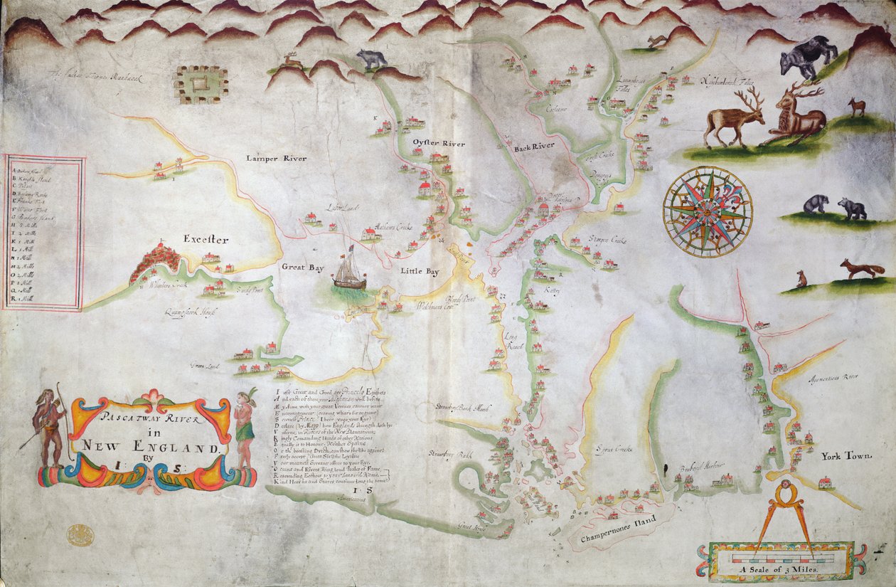 新英格兰的Pascatway河，c.1660-85（墨水在纸上） 作者 英语学校