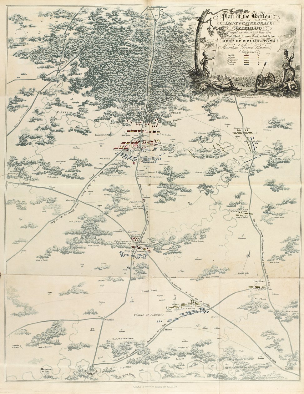 Ligny，Quatre Bras和滑铁卢战役的计划于1815年6月16日和18日由惠灵顿公爵和元帅布吕歇尔王子指挥的盟军在“历史记录”中作战 作者 英语学校