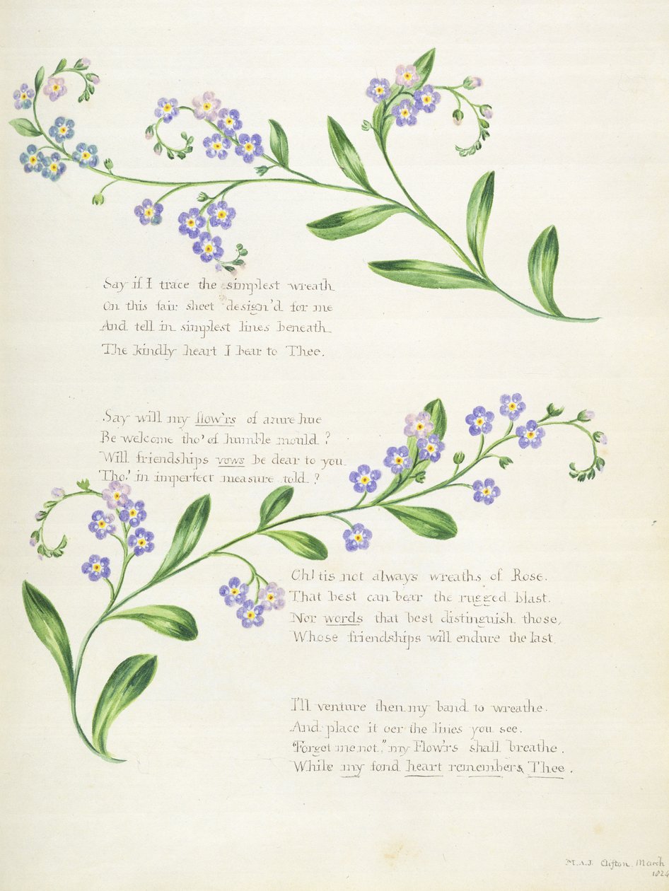 诗歌，来自“诗集，石墨画和水彩画”，c.1828 作者 英语学校