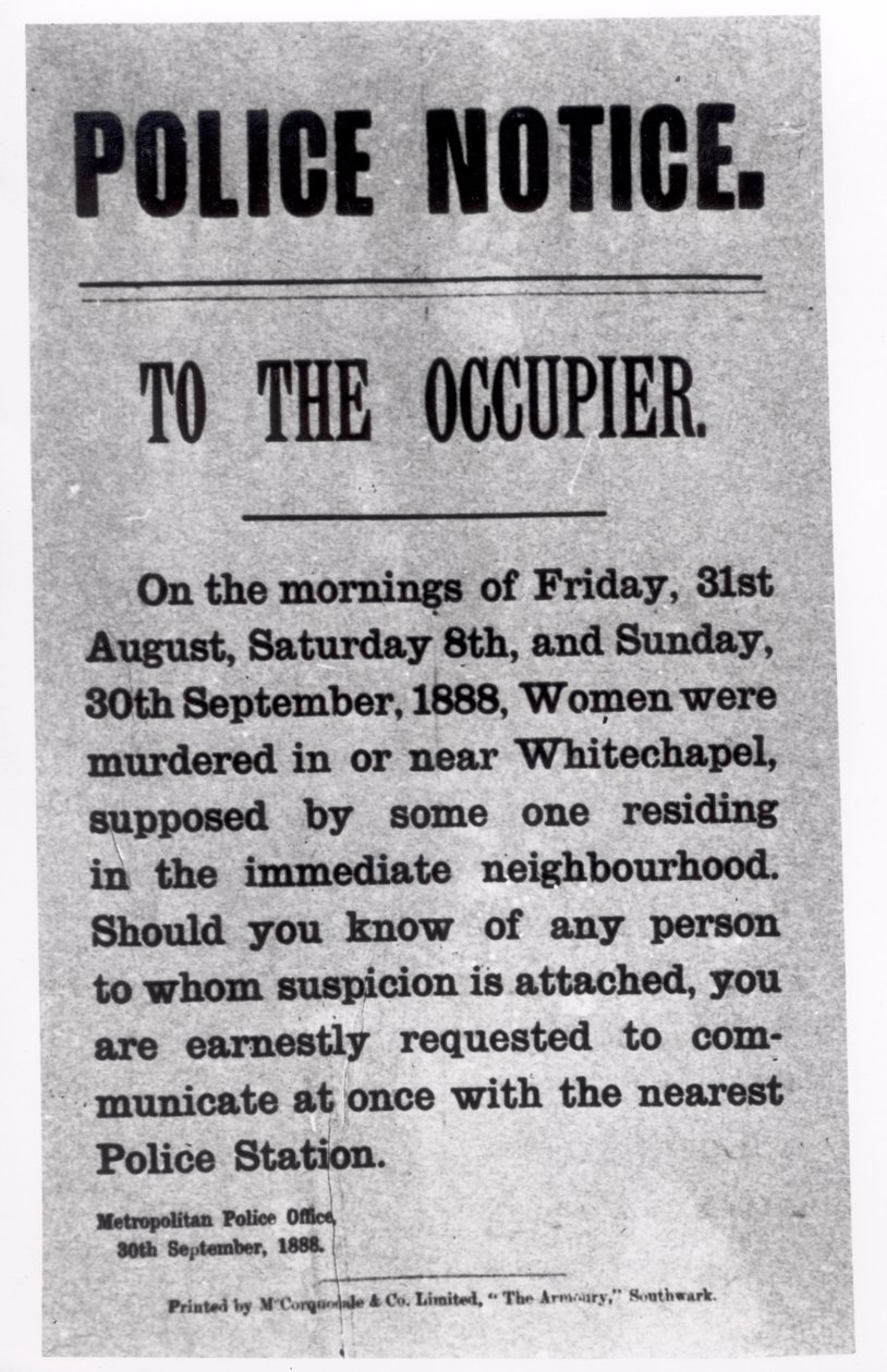 1888年9月30日白宫警方通知有关谋杀案的占领者（打印） 作者 英语学校