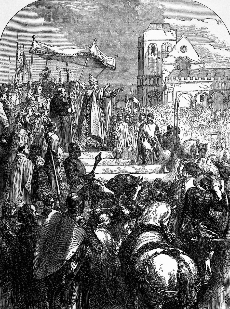 Pope Urban II（c.1035-99）于1095年在克莱蒙市场宣讲第一次十字军东征 作者 英语学校