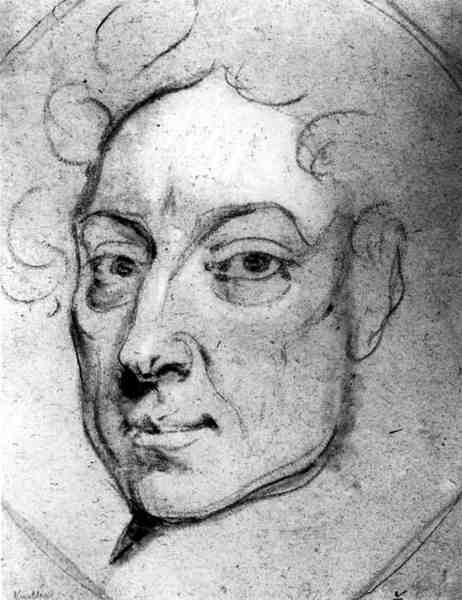 亚历山大·波普的肖像（1688-1744）（纸上的木炭） 作者 英语学校