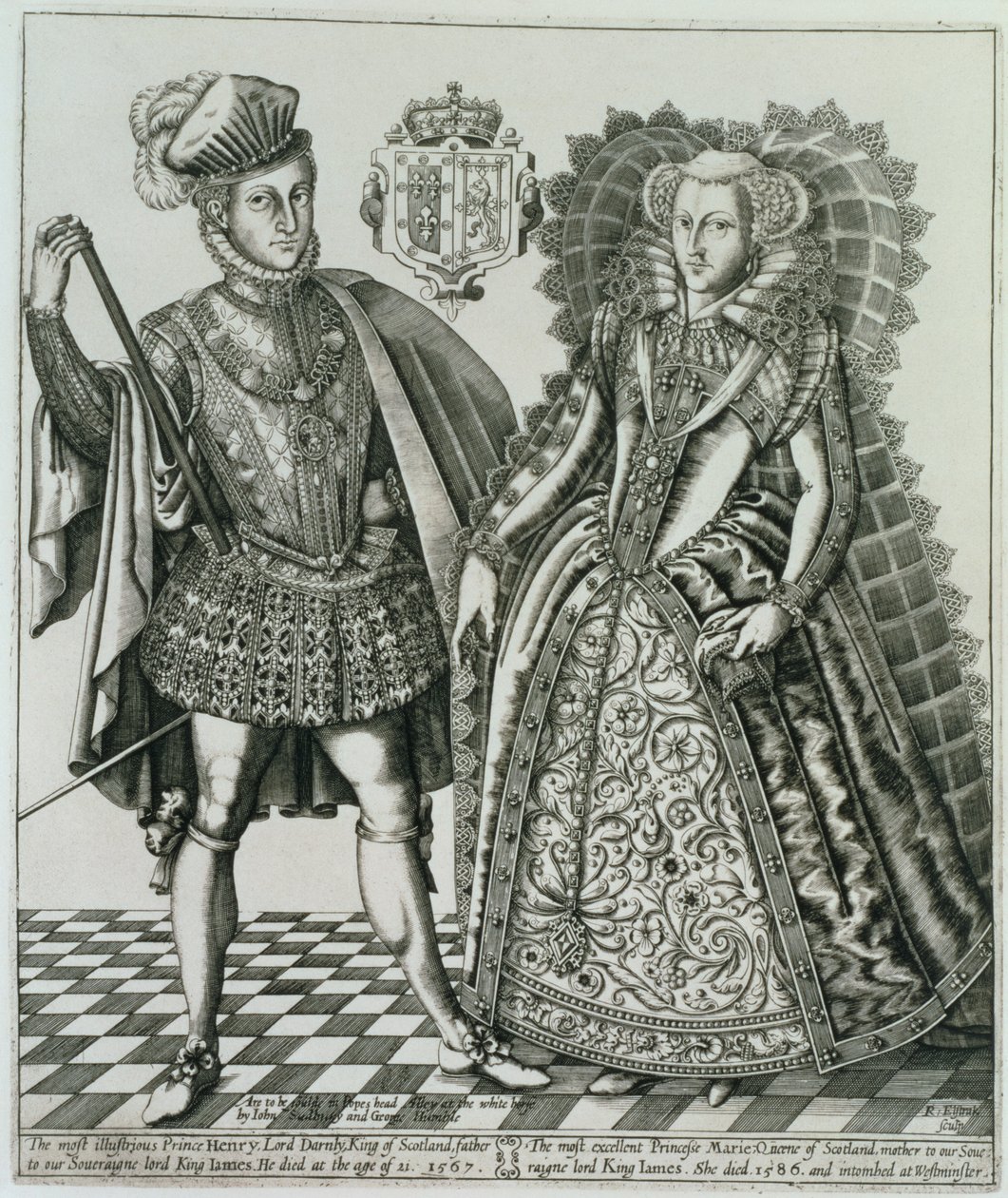 玛丽，苏格兰女王（1542-87）和亨利斯图尔特，达尔利勋爵（1545-67）的肖像，来自国王书，由Renold Elstrack（1571-c.1630）雕刻1618 作者 英语学校