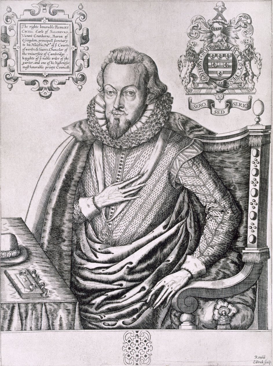 Robert Cecil的肖像（1563-1612）索尔兹伯里的第一伯爵，由Renold Elstrack（1571-c.1630）雕刻c.1607 作者 英语学校