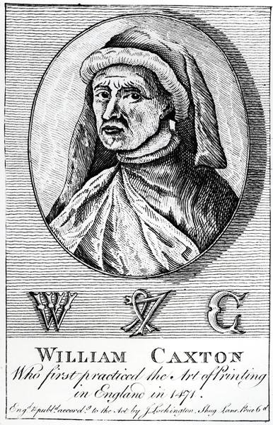 William Caxton（c.1422-91）和他的Printers Mark的肖像 作者 英语学校