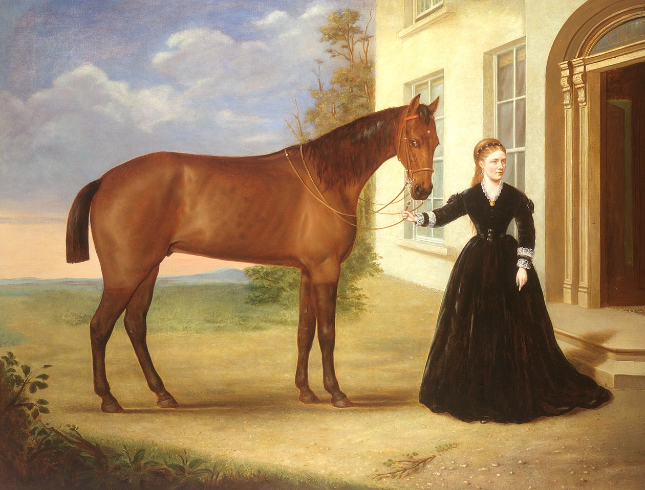 一位女士与她的马的肖像，c.1840（一对80977） 作者 英语学校