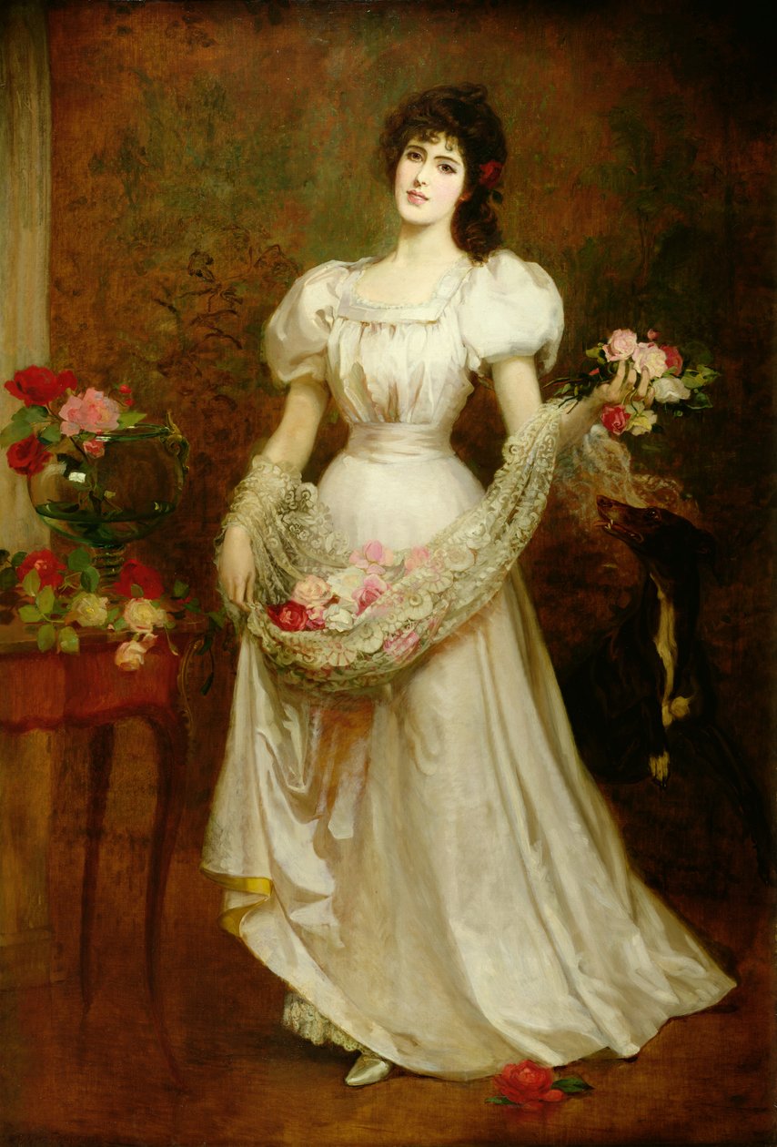 一名妇女和她的灵狮的画象，c.1870 作者 英语学校