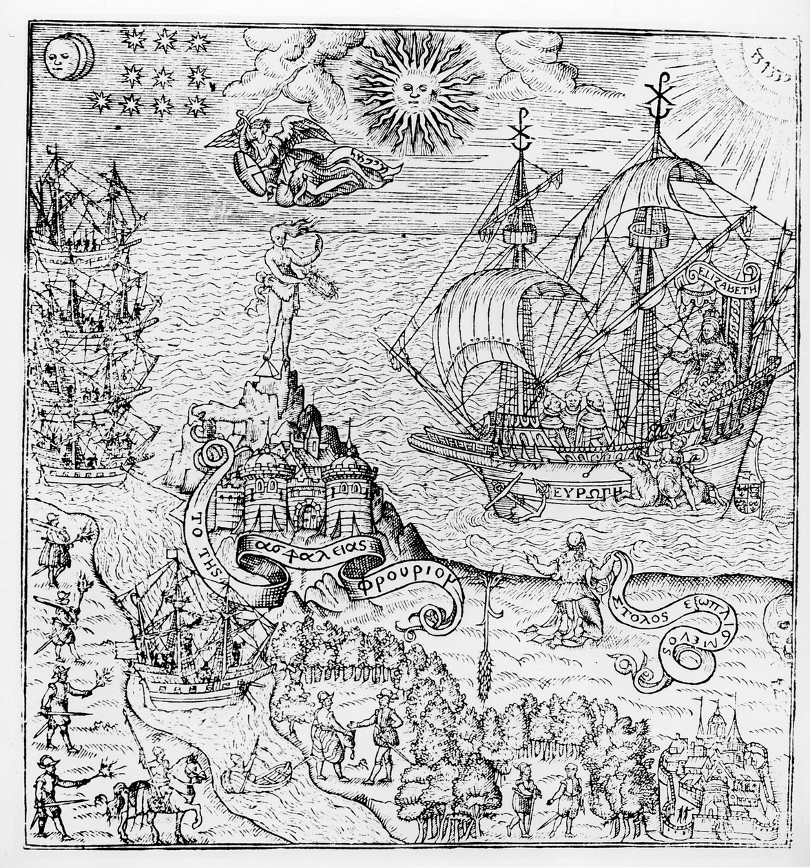 女王伊丽莎白一世（1553-1603）在船上 作者 英语学校