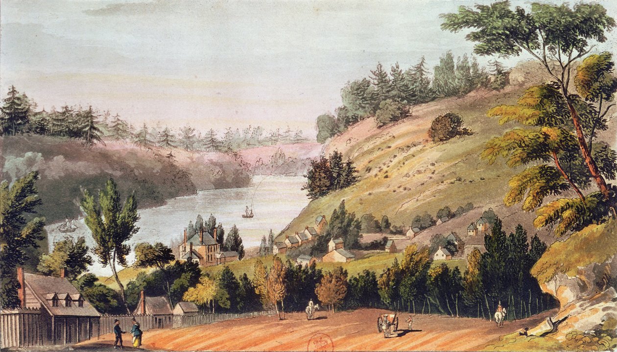 Queenston，安大略湖与伊利湖之间的着陆，来自&39;Ackermann的艺术资料库&39;，1814年 作者 英语学校