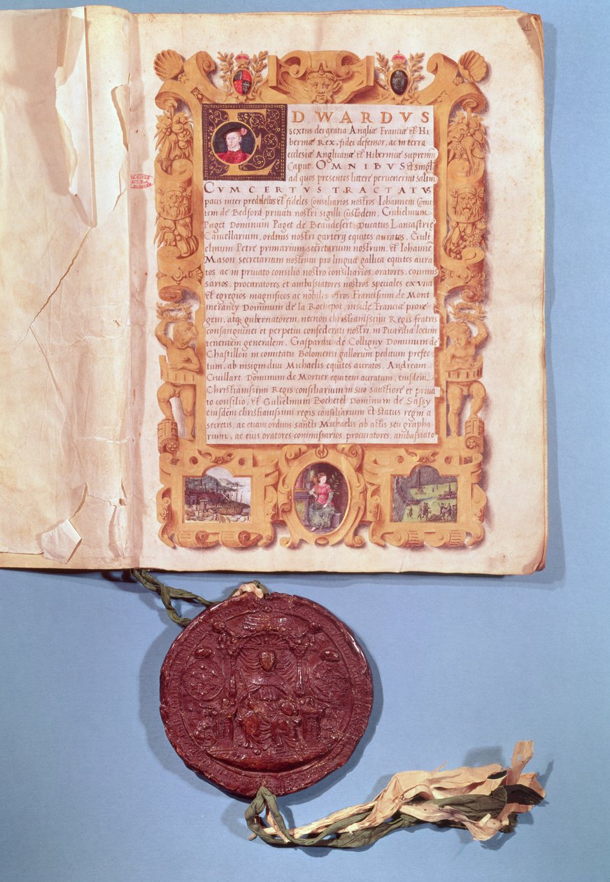 1550年5月25日，爱德华六世（1537-53）批准了布洛涅条约 作者 英语学校