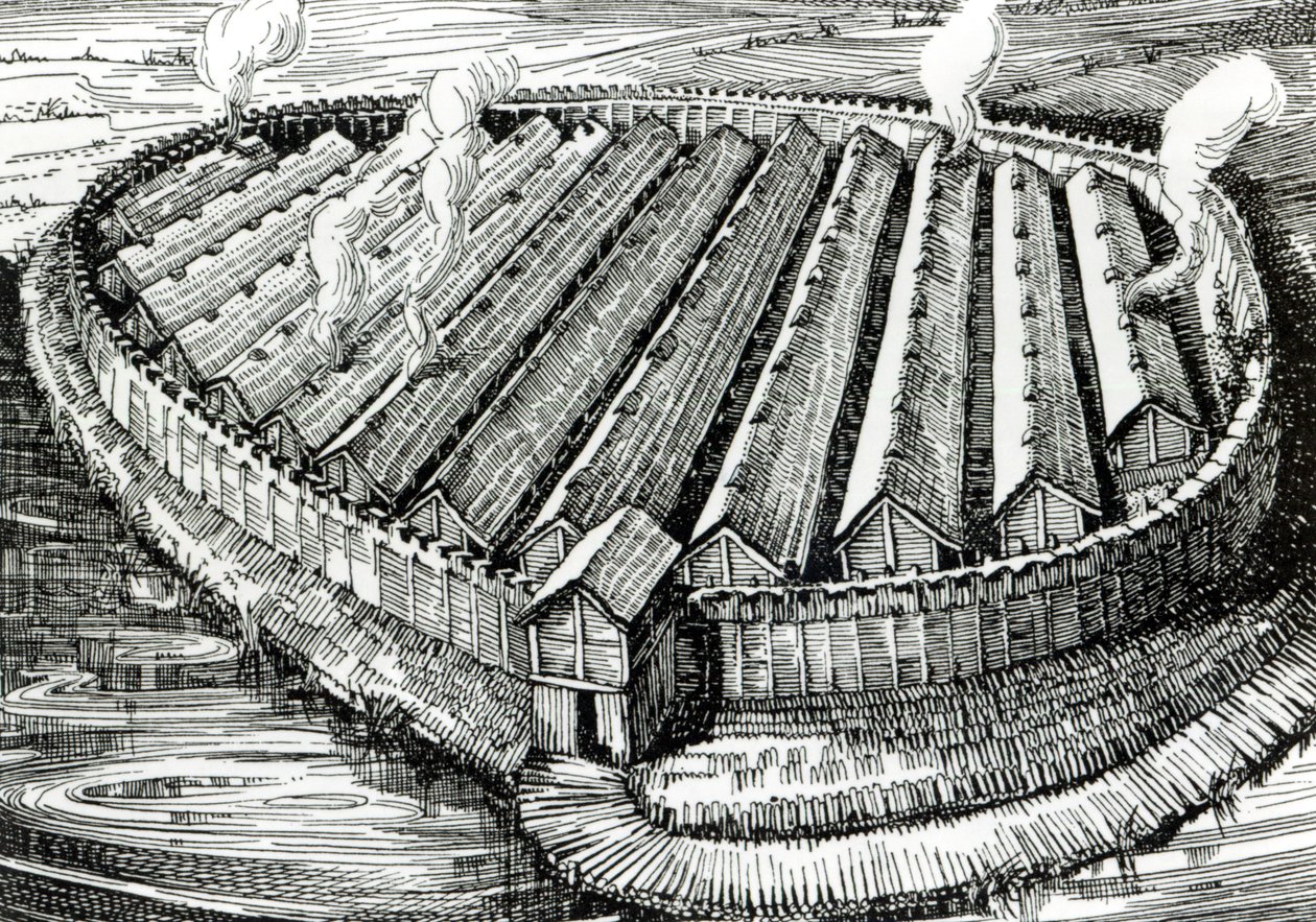 在Biskupin，波兰重建铁器时代村庄 作者 英语学校