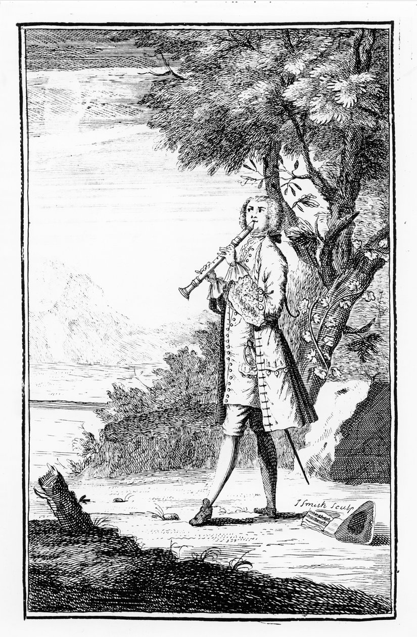 录音机播放器，来自&39;现代音乐大师&39;，由J.Smith雕刻，1731年 作者 英语学校