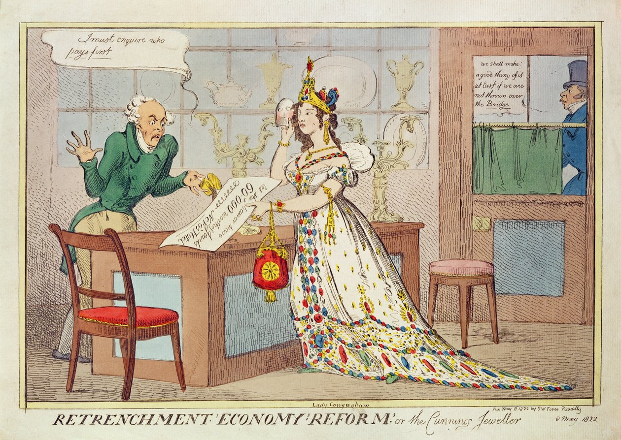 裁员经济改革，或狡猾的珠宝商，1822年（彩色蚀刻） 作者 英语学校