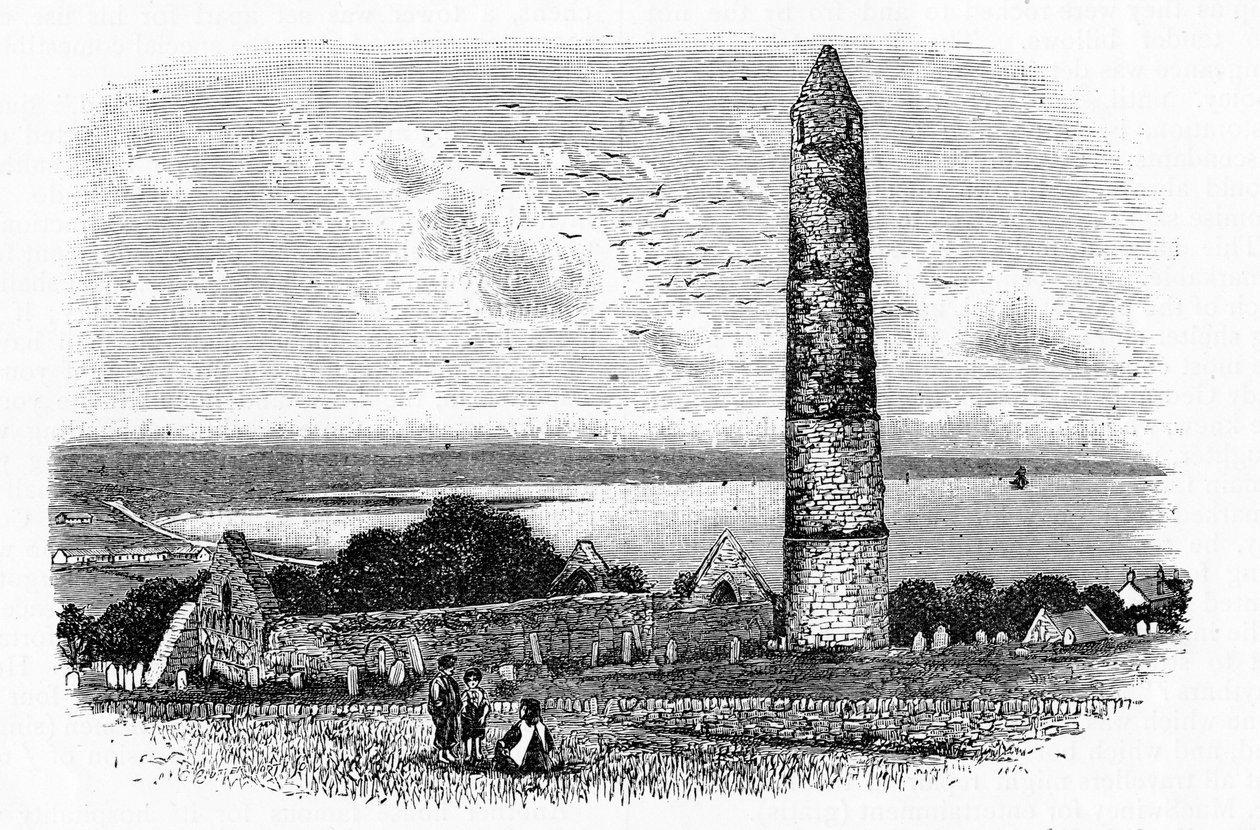 圆形塔和圣德克兰教堂的废墟在Ardmore，c.1888 作者 英语学校