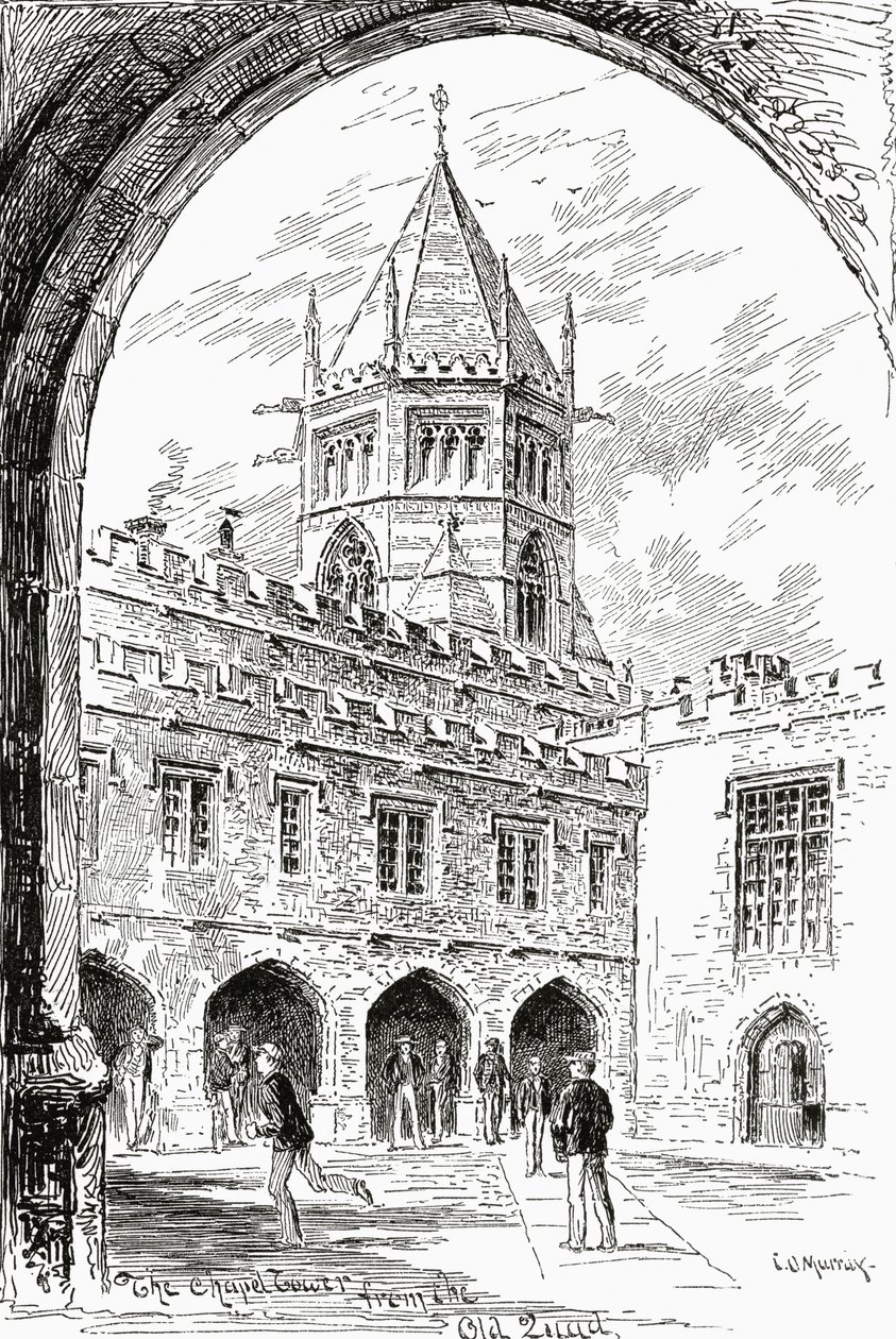 橄榄球学校，旧四方的教堂塔，来自“英国画报杂志”，1891-92 作者 英语学校