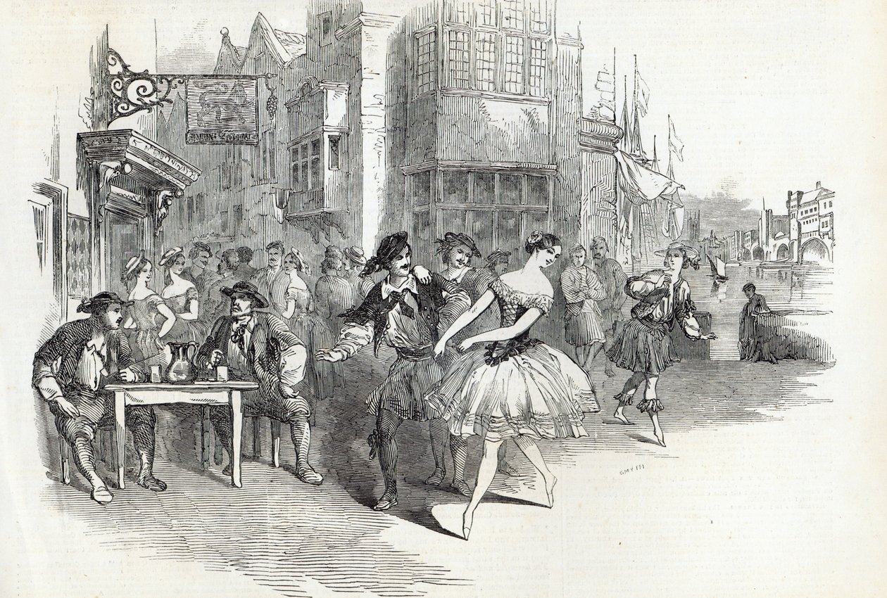 1846年11月21日，来自伦敦新闻画报的Drury-Lane剧院新的“摇摆的摇摆”芭蕾舞剧的场景 作者 英语学校