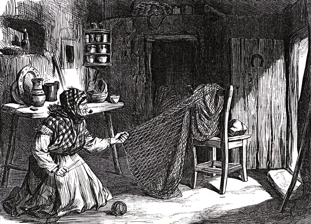 来自爱尔兰的草图：女人在戈尔韦的Claddagh制作蚊帐，插图来自&39;The Illustrated London News&39;，1870 作者 英语学校
