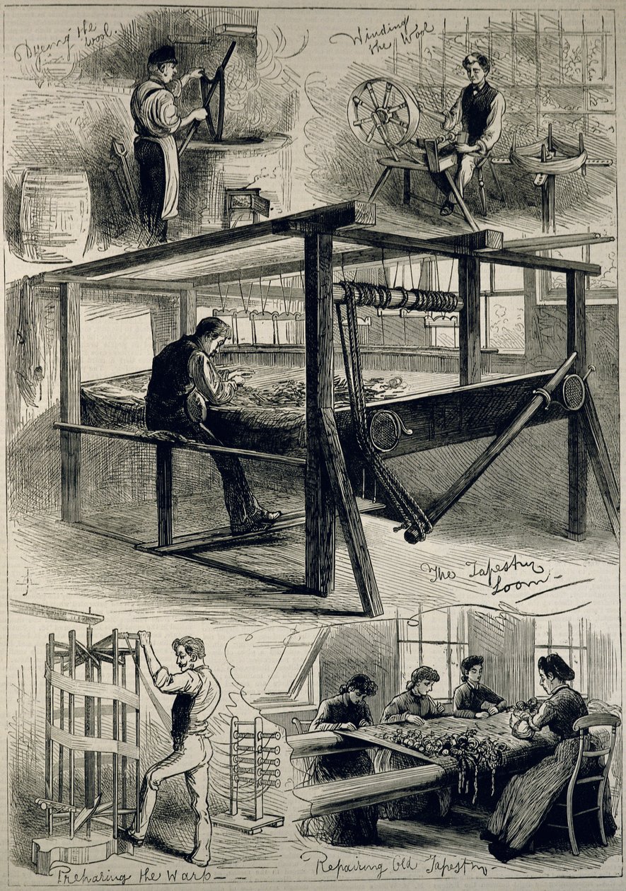 温莎皇家挂毯制造厂的草图，来自&39;The Illustrated London News&39;，1882年4月29日 作者 英语学校