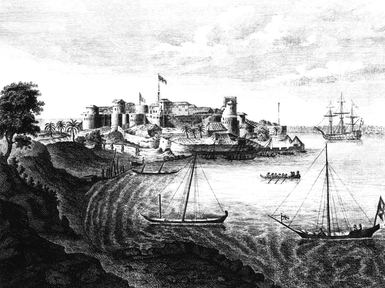 Geriah Fort的东南视图，登陆地点和Edward Ives的“A Voyage to India”入口，版本于1773年出版 作者 英语学校