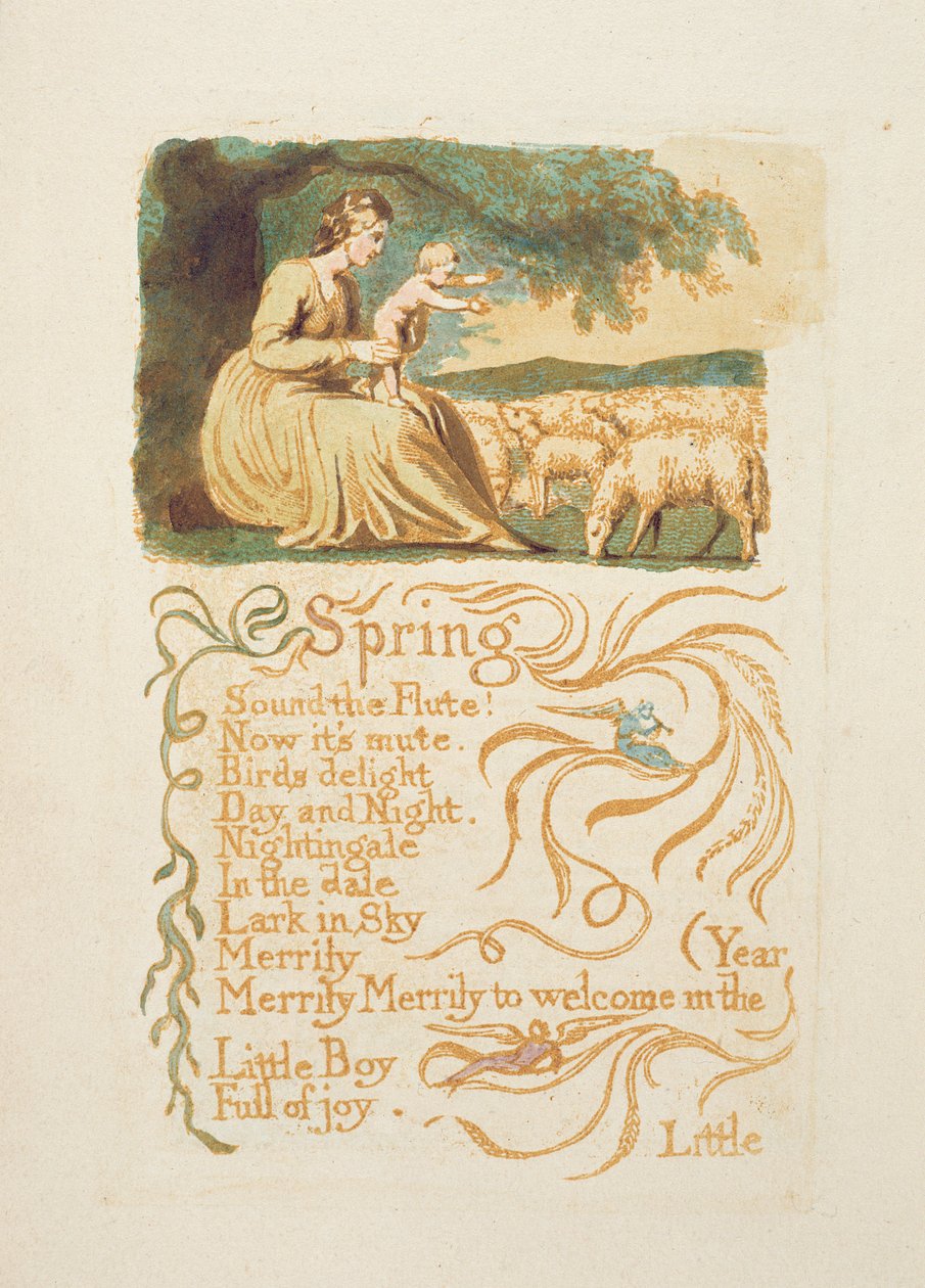 &39;春天&39;，来自&39;纯真和经验之歌&39;的第12页，在William Blake（1757-1827）c.1808之后（带笔和棕色墨水的wc） 作者 英语学校