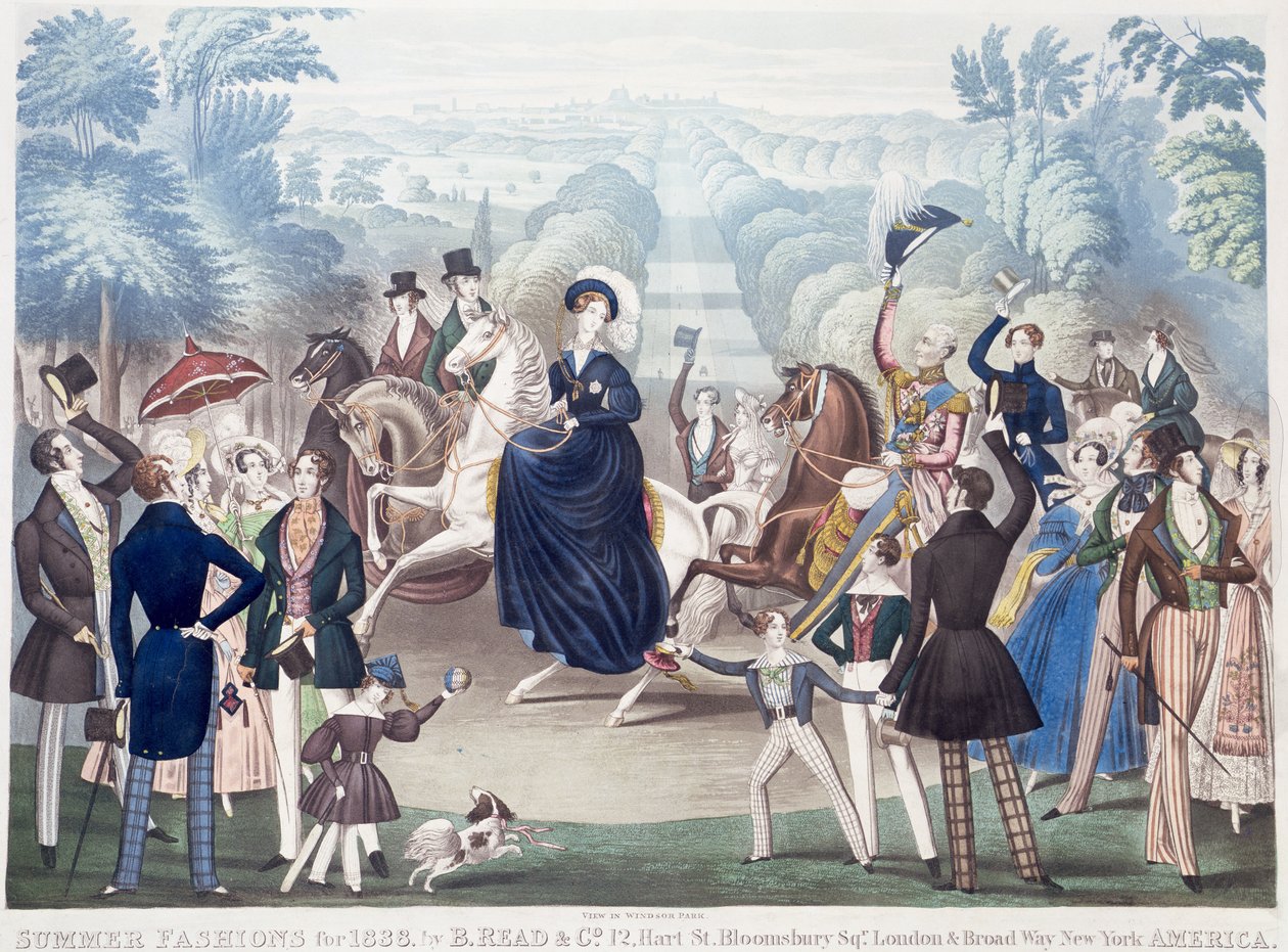 1838年夏季时装，B Read and Co.（彩色aquatint）在温莎公园观景 作者 英语学校