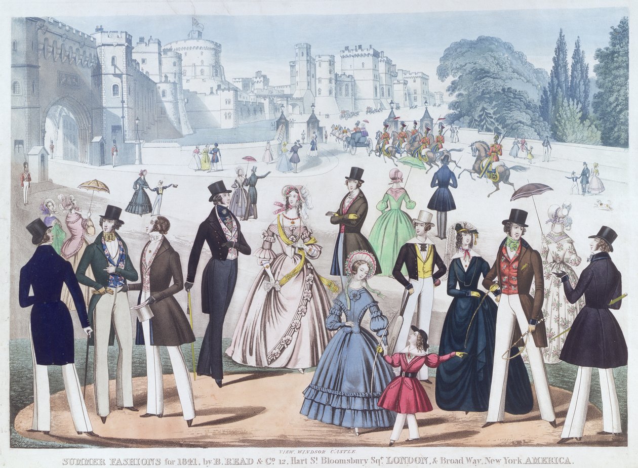 1841年的夏季时装：温莎城堡外（aquatint） 作者 英语学校