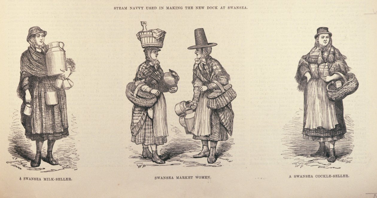 Swansea Milk-Seller，Swansea Market Woman和Swansea Cockle-Seller，来自&39;The Illustrated London News&39;，1881年10月22日 作者 英语学校