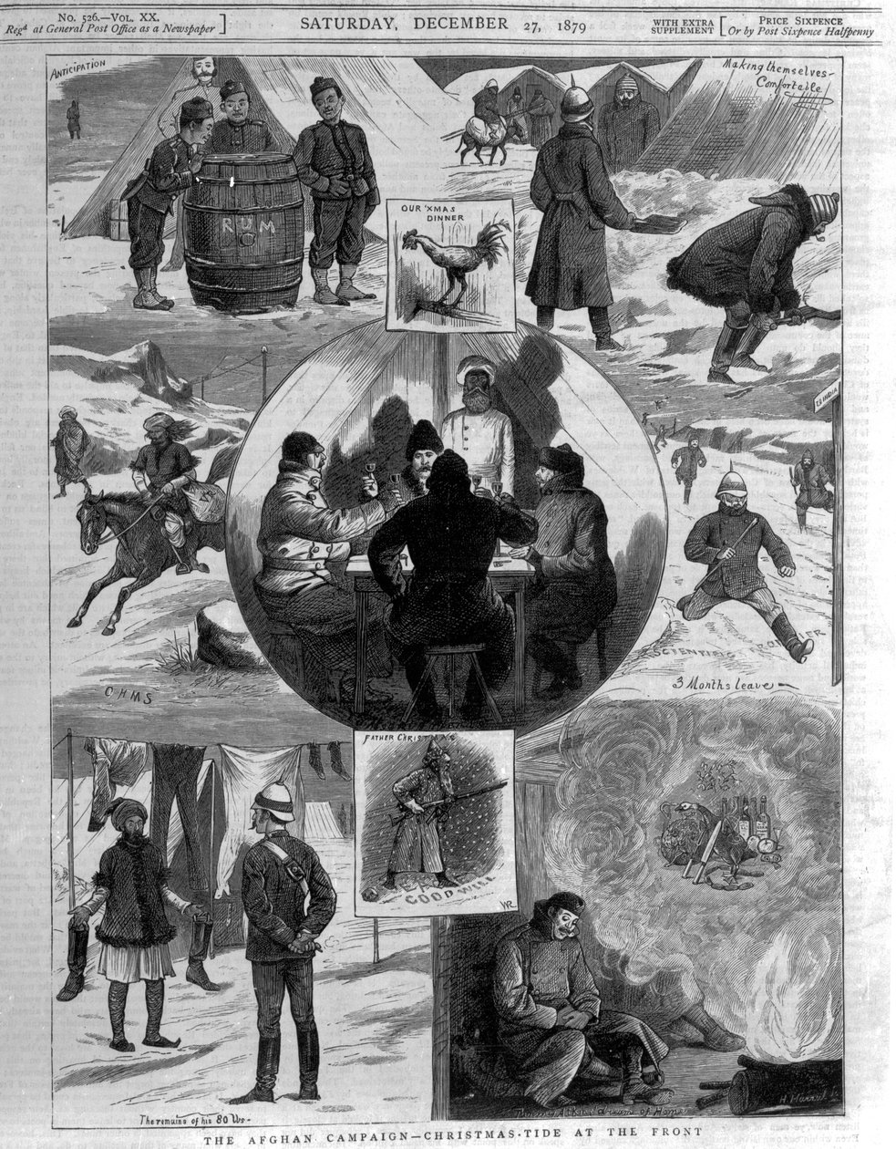 阿富汗战役 - 前线的圣诞节潮流，涵盖1879年12月27日“图形”的插图 作者 英语学校