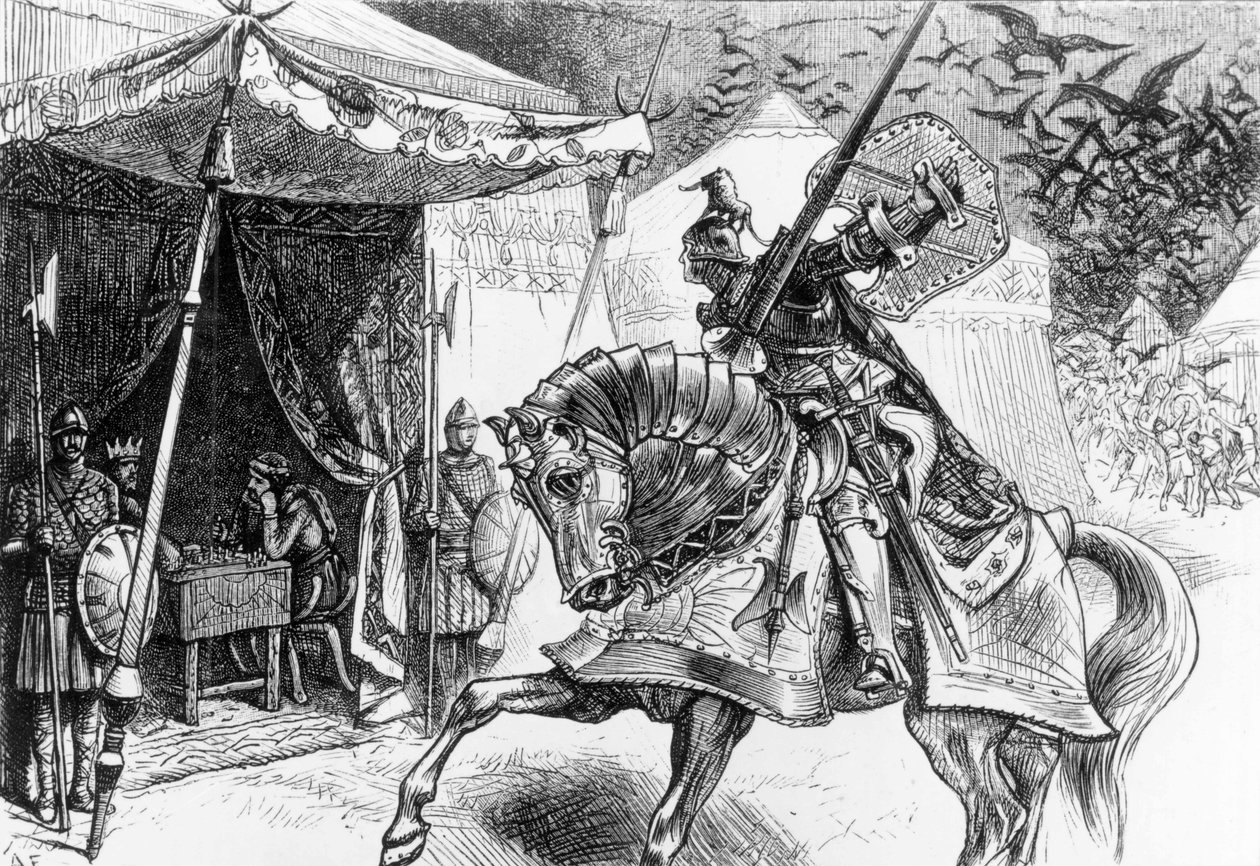 乌鸦之军，来自&39;The Rhonabwy&39;的场景，是&39;The Mabinogion&39;的一部分 作者 英语学校