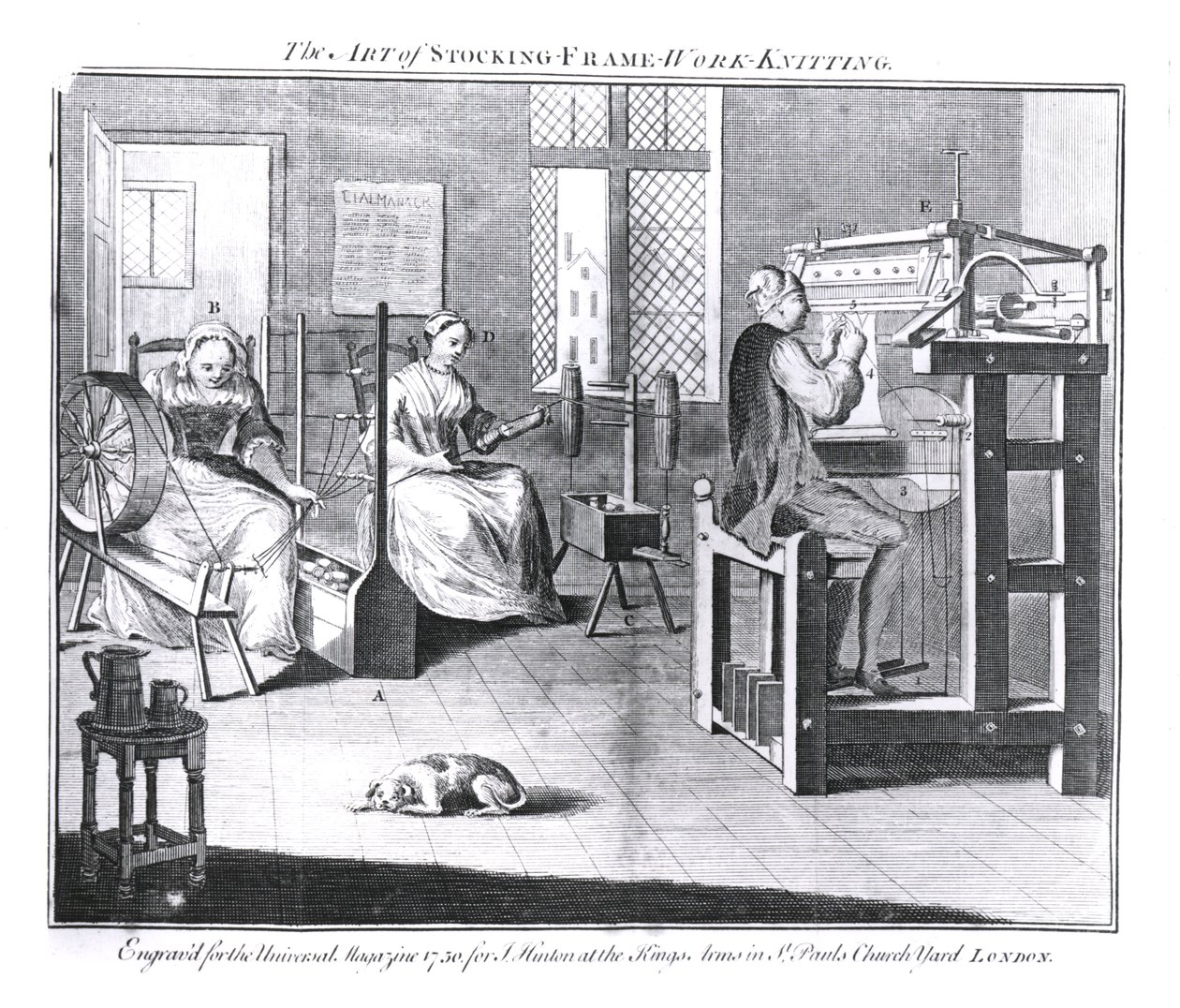 袜子 - 框架 - 工作 - 编织的艺术，刻在“环球杂志”，1750年 作者 英语学校