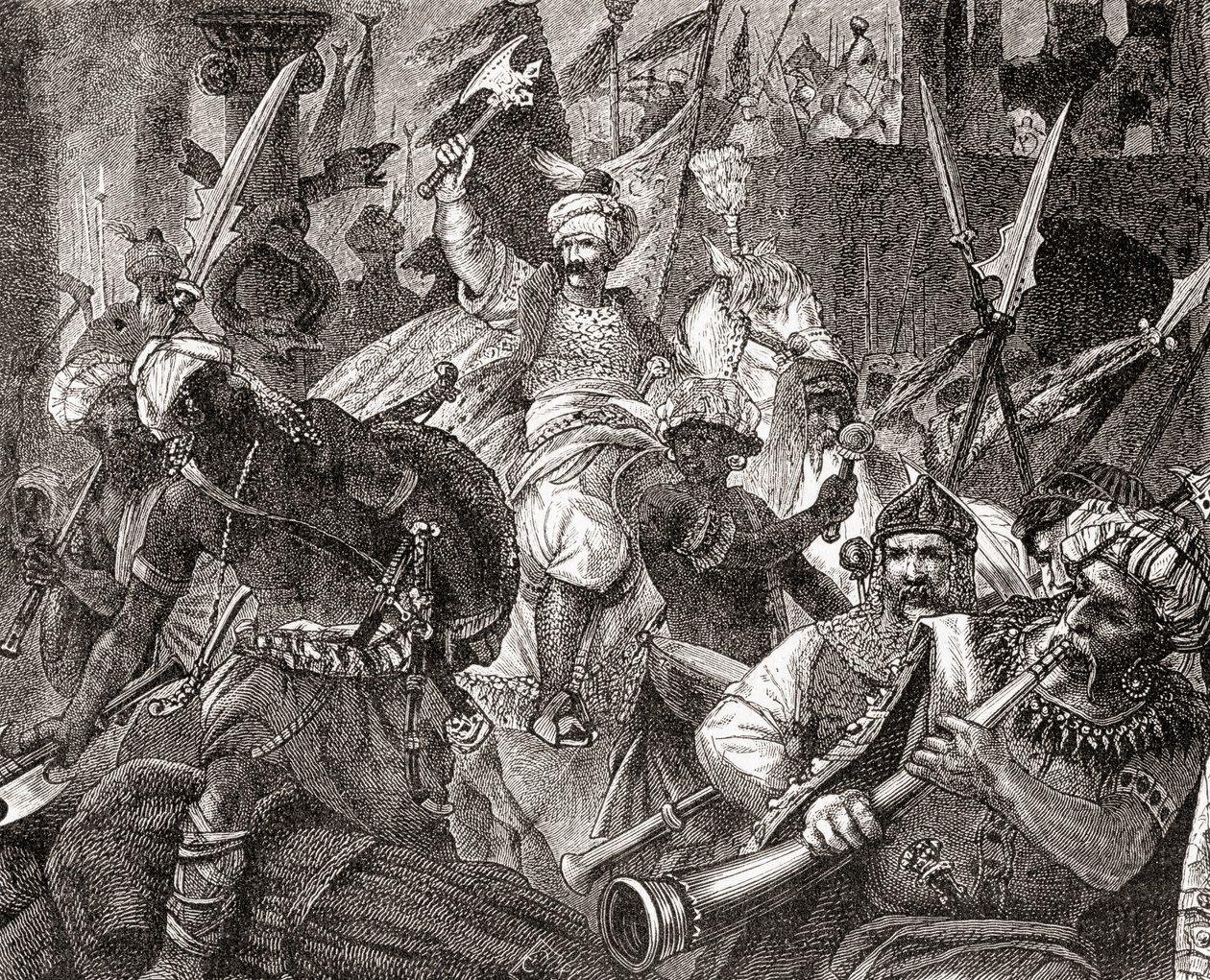 1578年8月4日，摩洛哥北部的Alcacer Quibir战役，即三国之战或Oued al-Makhazin战役，来自Ward and Locks Illustrated the World of the world，pub。 c.1882 作者 英语学校