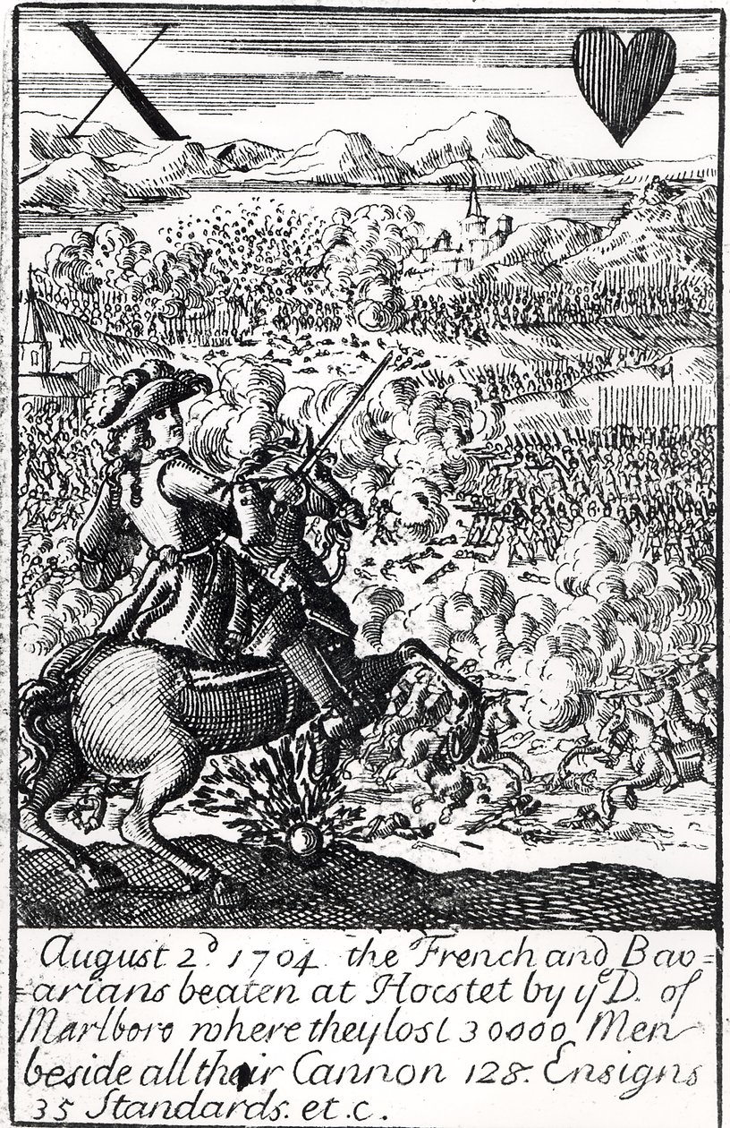 马尔堡公爵在1704年8月2日的布伦海姆战役中击败法国人和巴伐利亚人，英国扑克牌 作者 英语学校