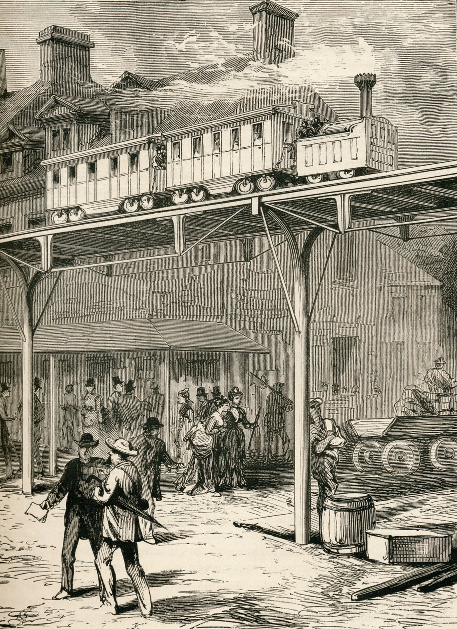 高架铁路，百老汇，纽约，来自GT Bettany的“世界居民”，1888年出版 作者 英语学校