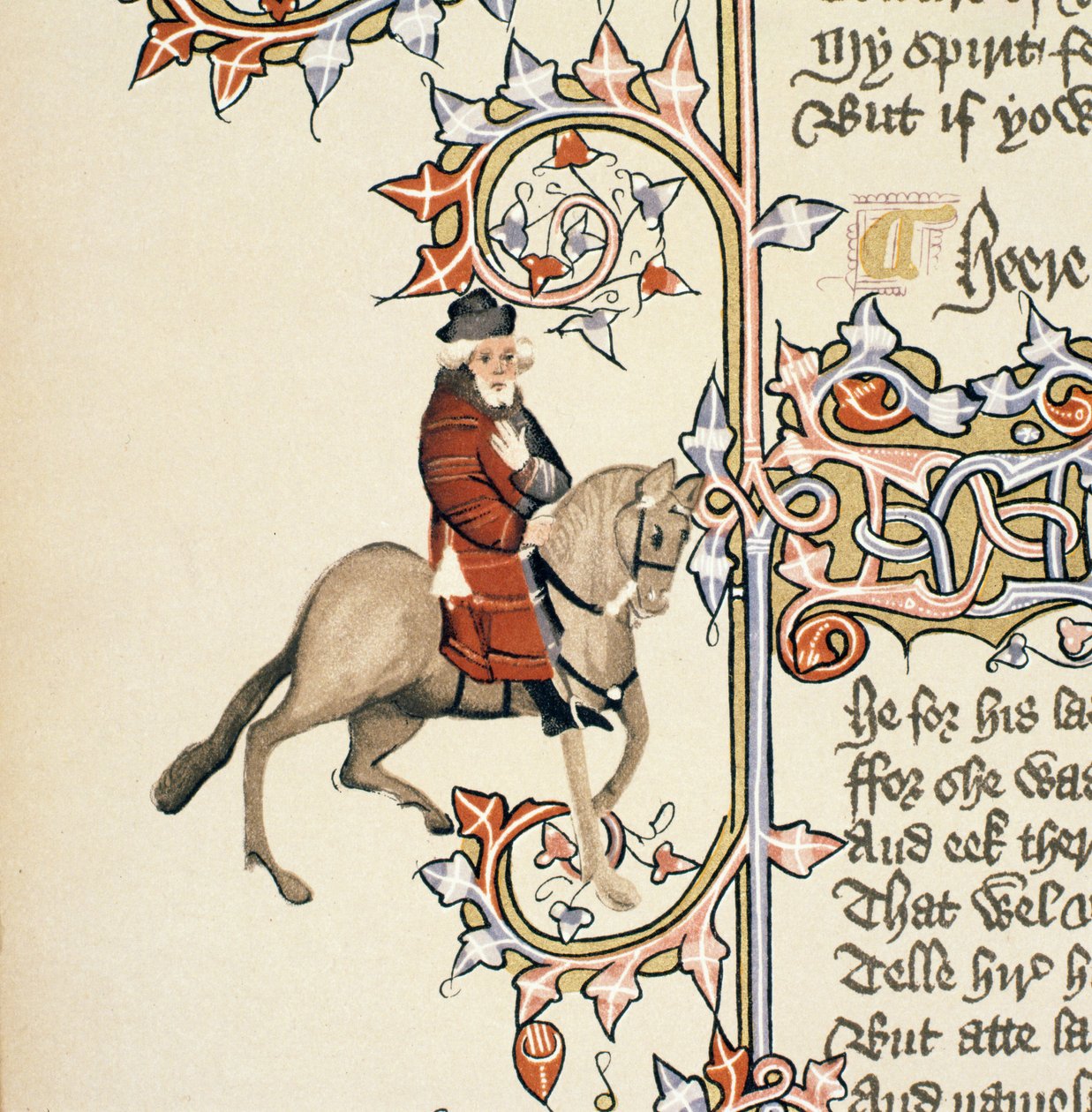 富兰克林，来自坎特伯雷故事的细节，由Geoffrey Chaucer（c.1342-1400）Ellesmere Manuscript，传真版，1911年（原始细节见128922） 作者 英语学校