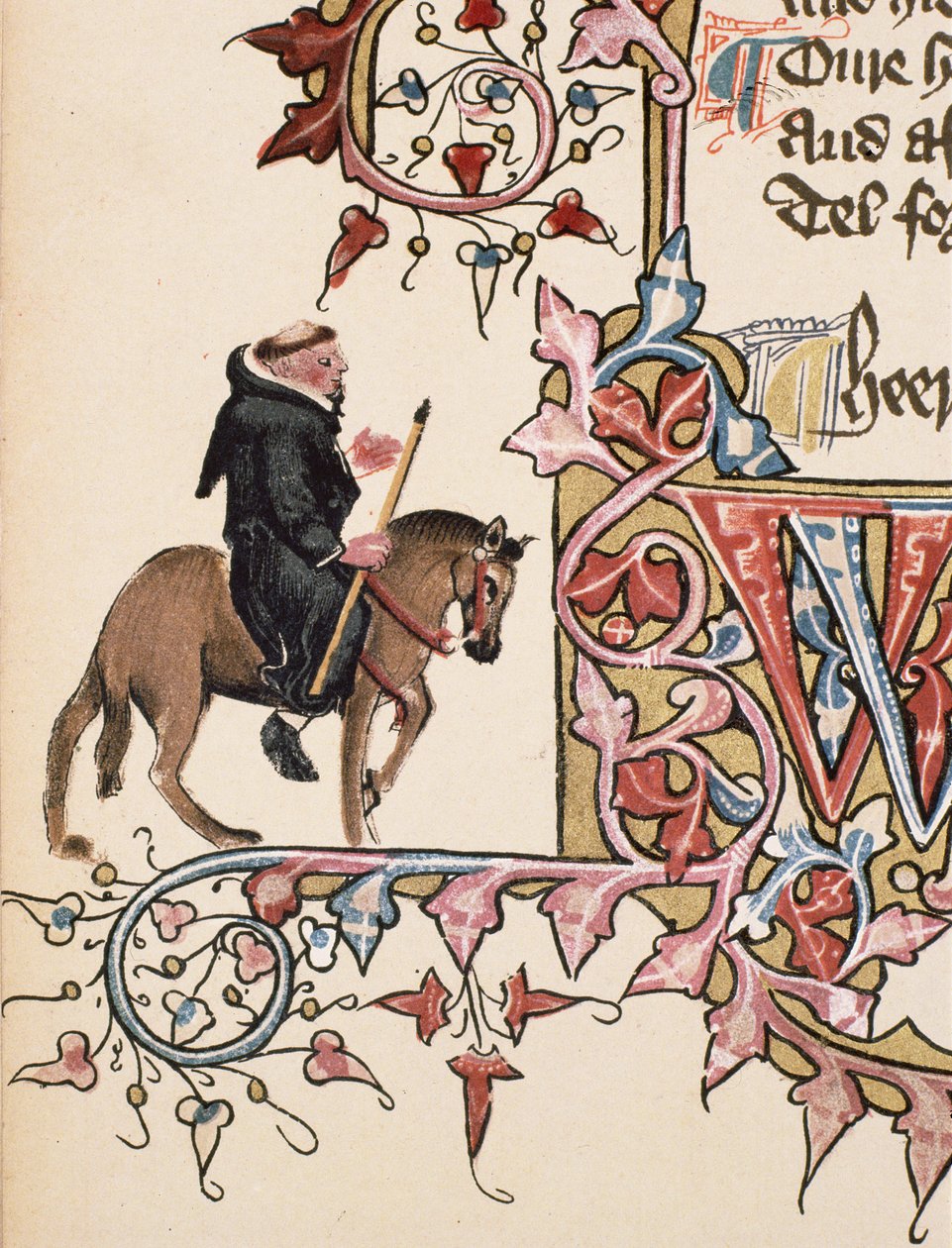 The Friar，详细来自The Canterbury Tales，作者：Geoffrey Chaucer（c.1342-1400）Ellesmere Manuscript，传真版，1911年（原始细节见128933） 作者 英语学校