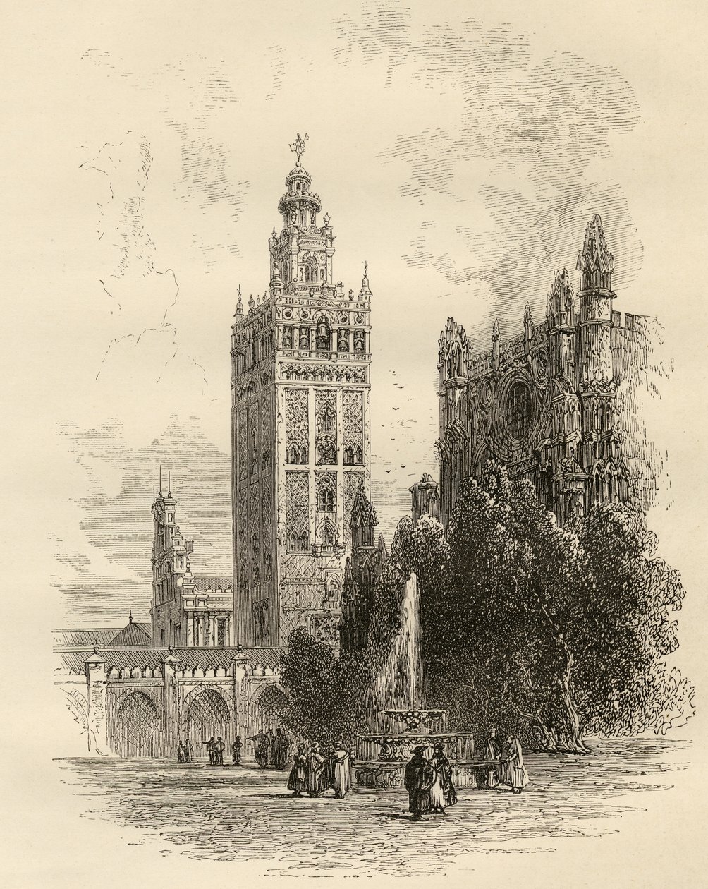 西班牙塞维利亚的Giralda，来自牧师Samuel Manning的“西班牙图片”，于1870年出版 作者 英语学校