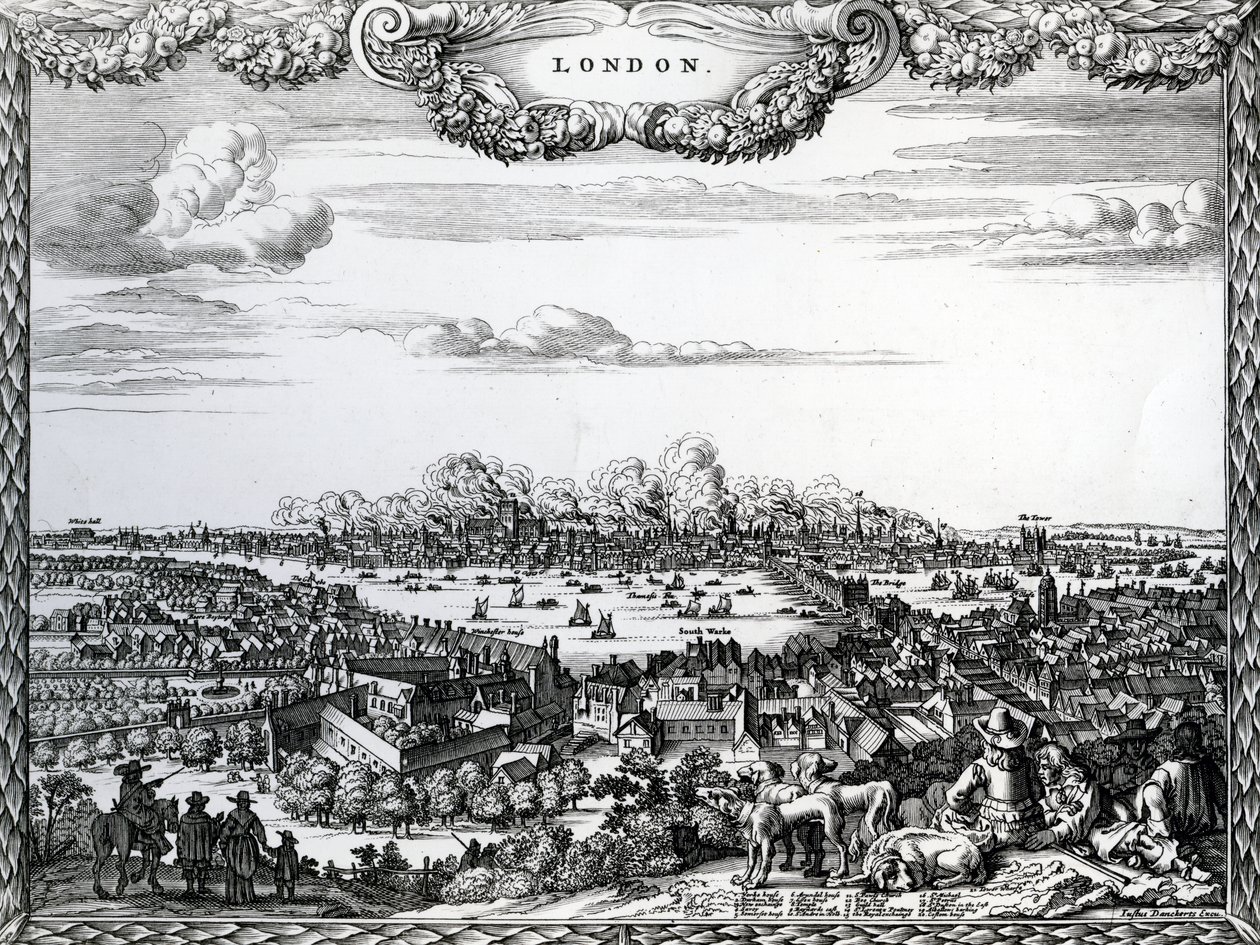 伦敦大火，由Justus Danckerts雕刻，1670  -  90年代 作者 英语学校