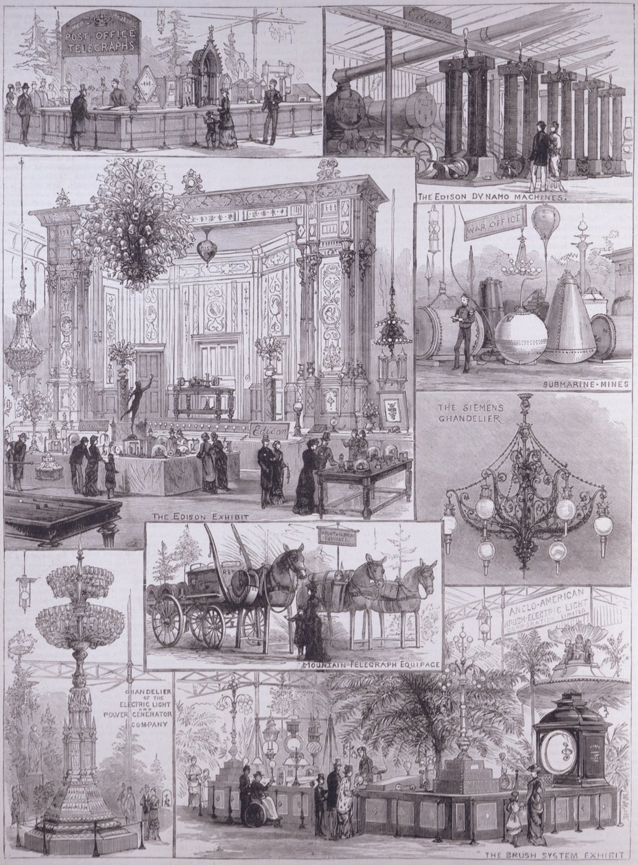 水晶宫国际电器展，来自“伦敦新闻画报”，1882年4月3日 作者 英语学校