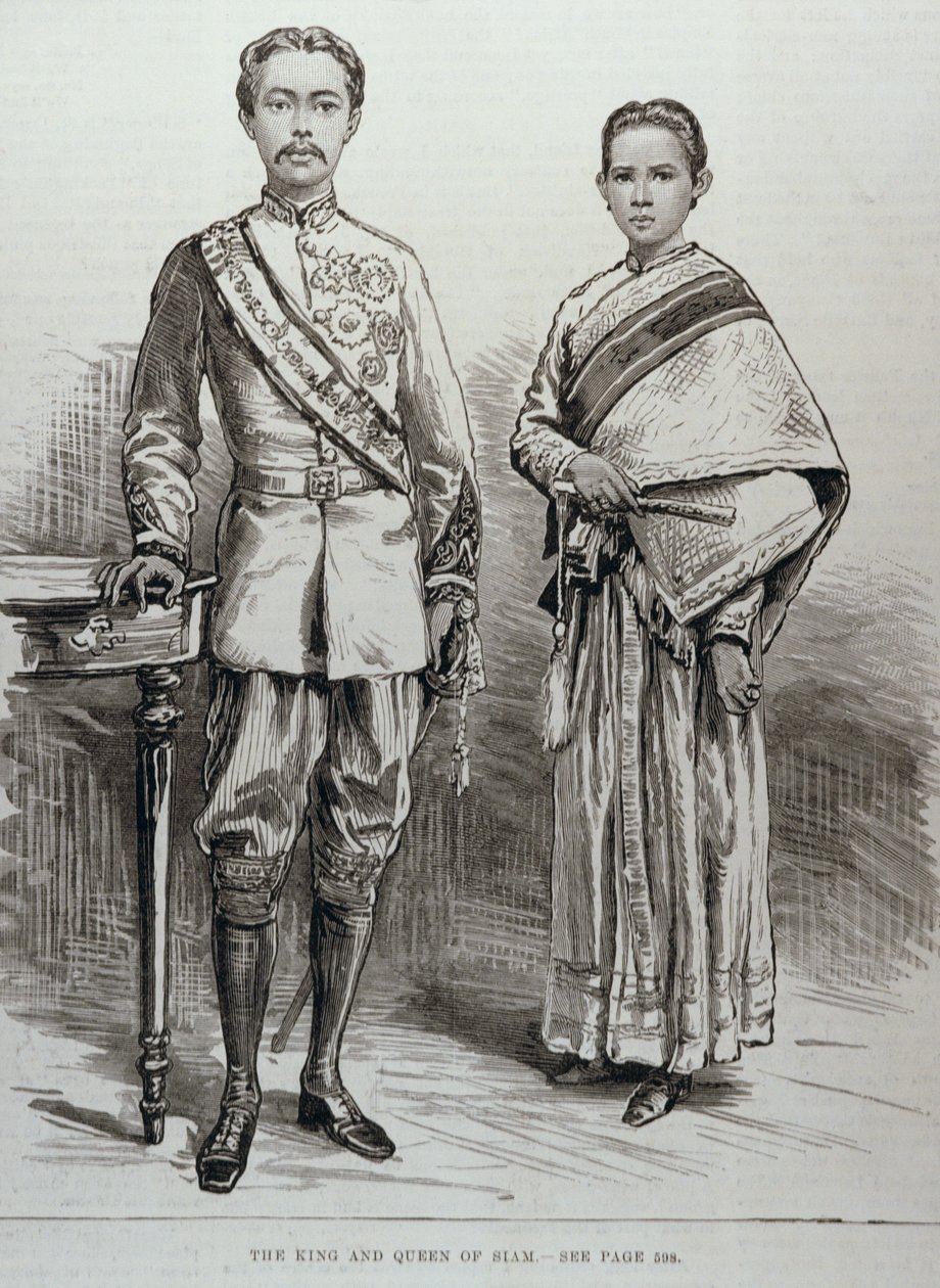暹罗国王和王后，来自“伦敦新闻画报”，1882年6月17日 作者 英语学校