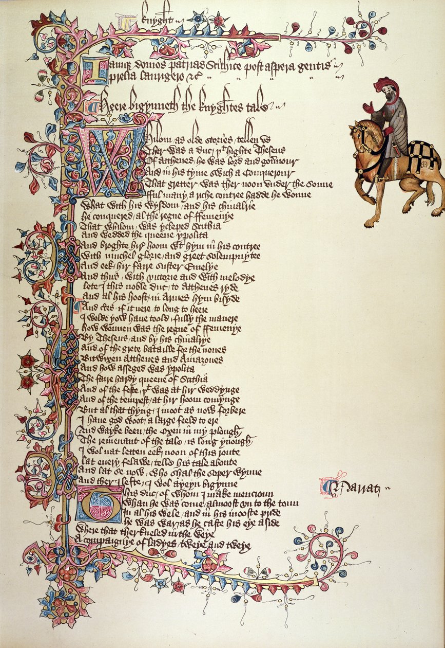 骑士，详细信息来自坎特伯雷故事，由Geoffrey Chaucer（c.1342-1400）埃尔斯米尔手稿，传真版，1911年（原始细节见128937） 作者 英语学校