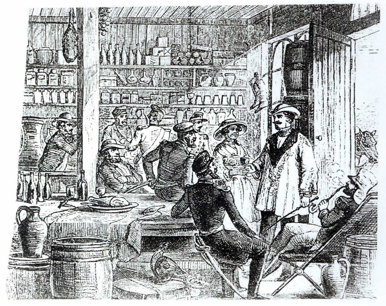 Mary Seacole（1805-81）和Alexis Soyer（1810-57）在她的酒店酒吧举行会议，c.1855 作者 英语学校