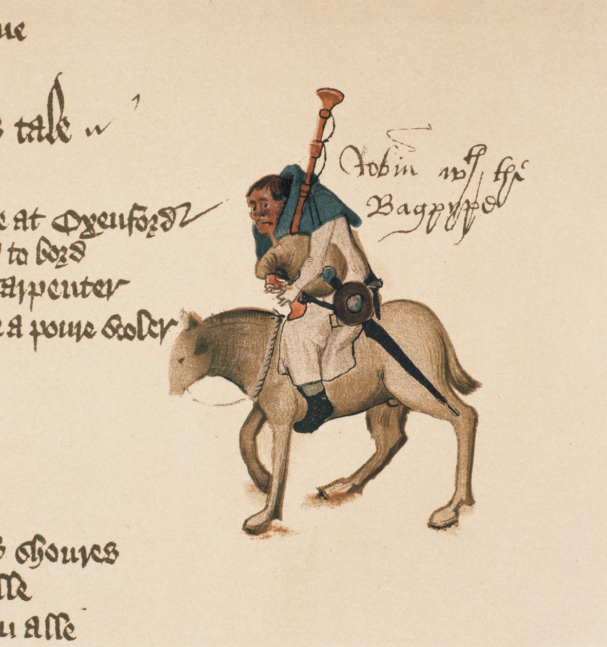 The Miller，详细信息来自坎特伯雷故事集，由Geoffrey Chaucer撰写（c.1342-1400）Ellesmere Manuscript，传真版，1911年（原始细节见128928） 作者 英语学校
