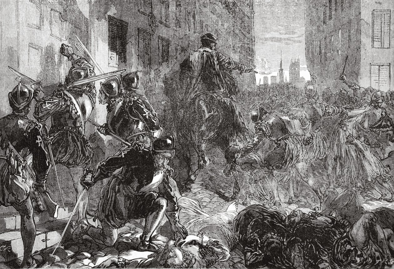 圣巴塞洛缪大屠杀之夜，James Aitken Wylie（1808-1890），酒吧的新教历史插图。 1878年 作者 英语学校