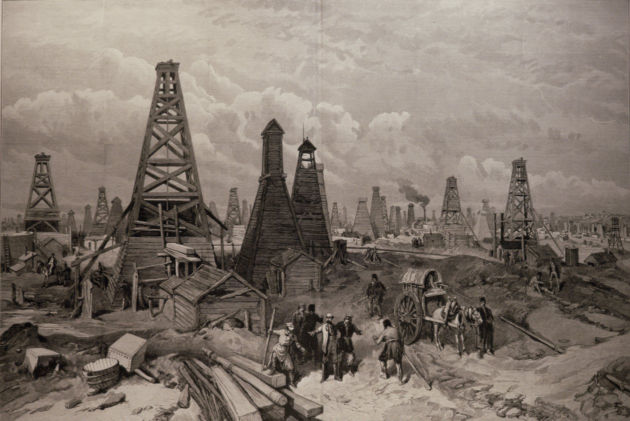 里斯本巴库的石油井，来自“插图的伦敦新闻”，1886年6月19日 作者 英语学校