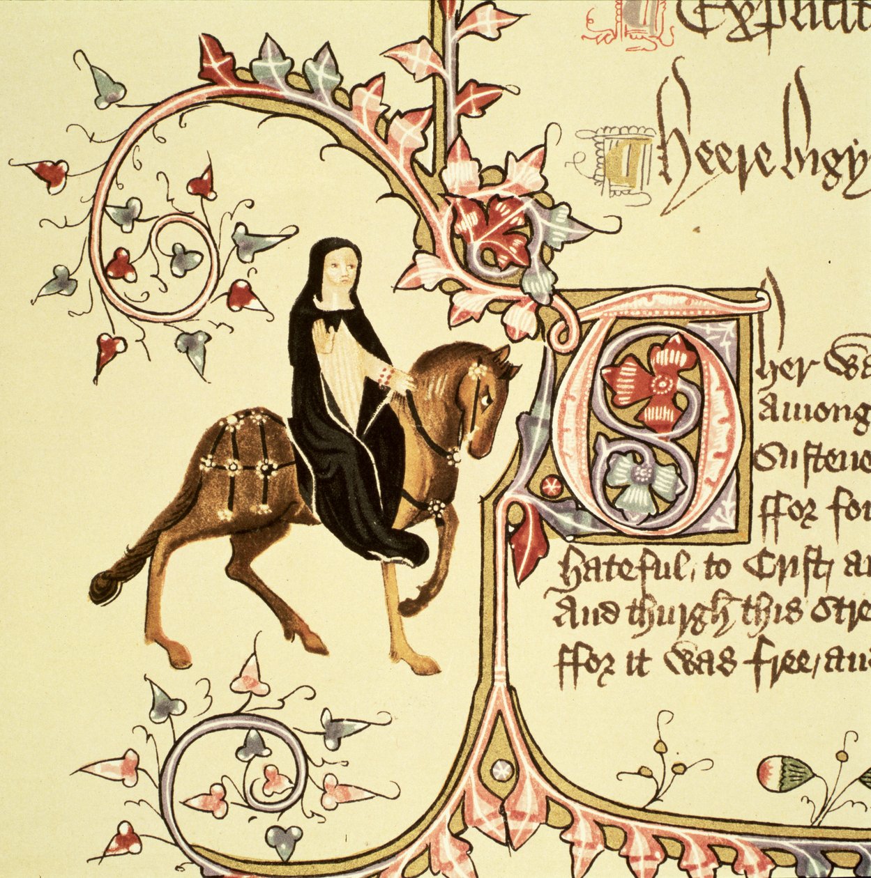 The Prioress，详细信息来自The Canterbury Tales，作者：Geoffrey Chaucer（c.1342-1400）Ellesmere Manuscript，传真版，1911年（原始细节见128945） 作者 英语学校