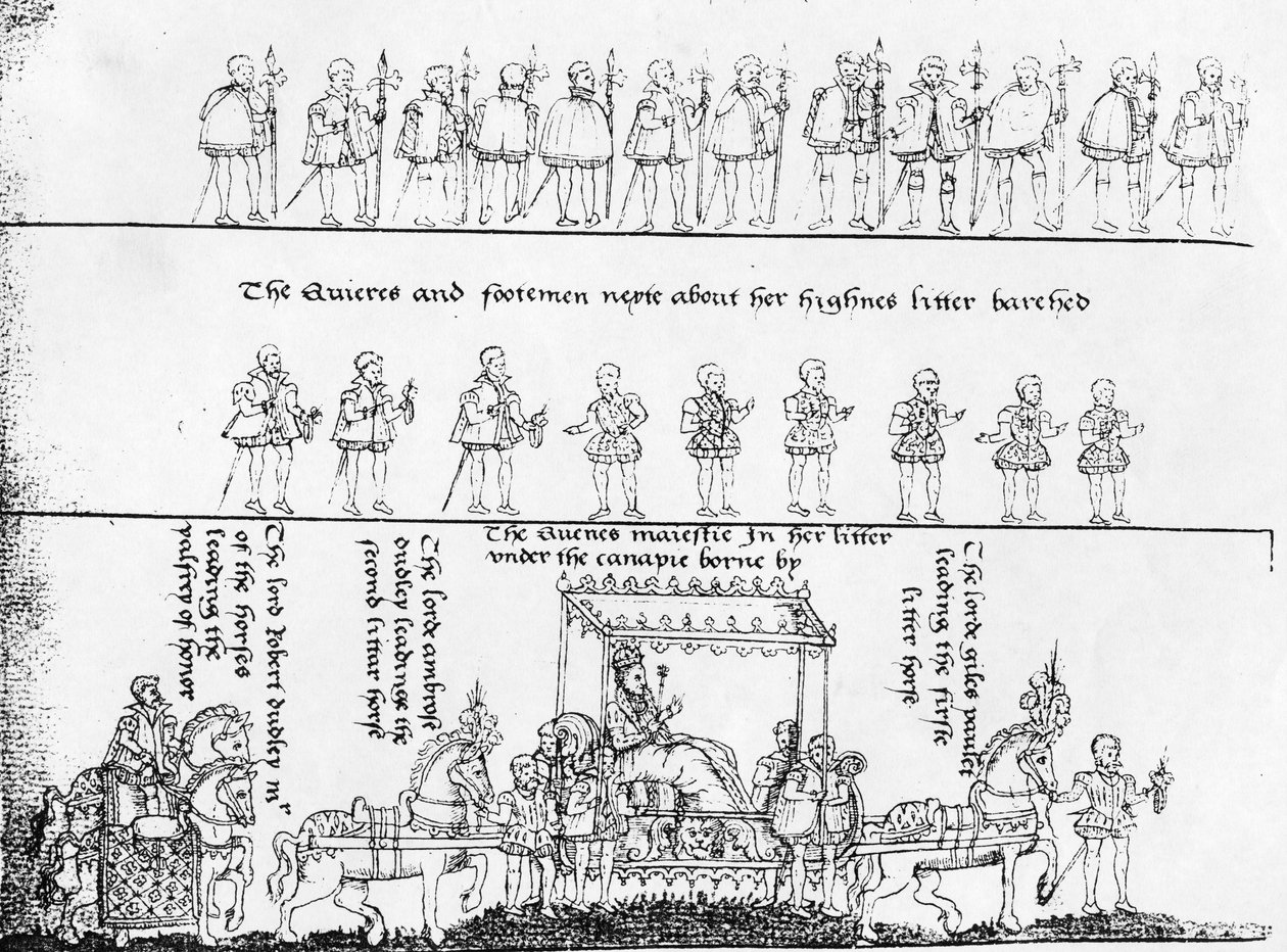 她的垃圾中的女王，来自约翰尼科尔斯的“女王伊丽莎白1号1788年的进步” 作者 英语学校