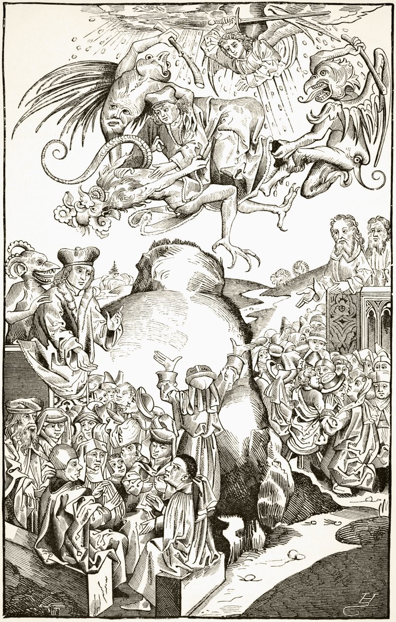 1493年“Liber Chronicarum”雕刻后的敌基督统治，1878年Paul Lacroix撰写的“中世纪的科学与文学” 作者 英语学校